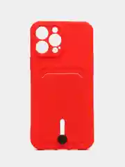 Красный силиконовый чехол для iPhone 13 Pro Max (Айфон 13 Про Макс) , чехол на айфон с карманом