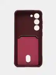Тёмно-бордовый чехол силиконовый на Samsung Galaxy S23 (Самсунг Галакси С23), с карманом