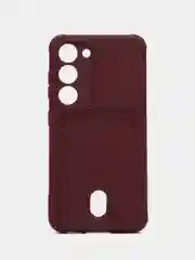 Тёмно-бордовый чехол силиконовый на Samsung Galaxy S23 (Самсунг Галакси С23), с карманом