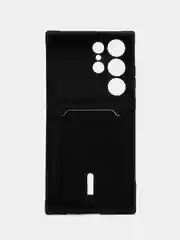 Черный чехол для Samsung Galaxy S23 Ultra (Самсунг Галакси С23 Ультра), силиконовый, с карманом