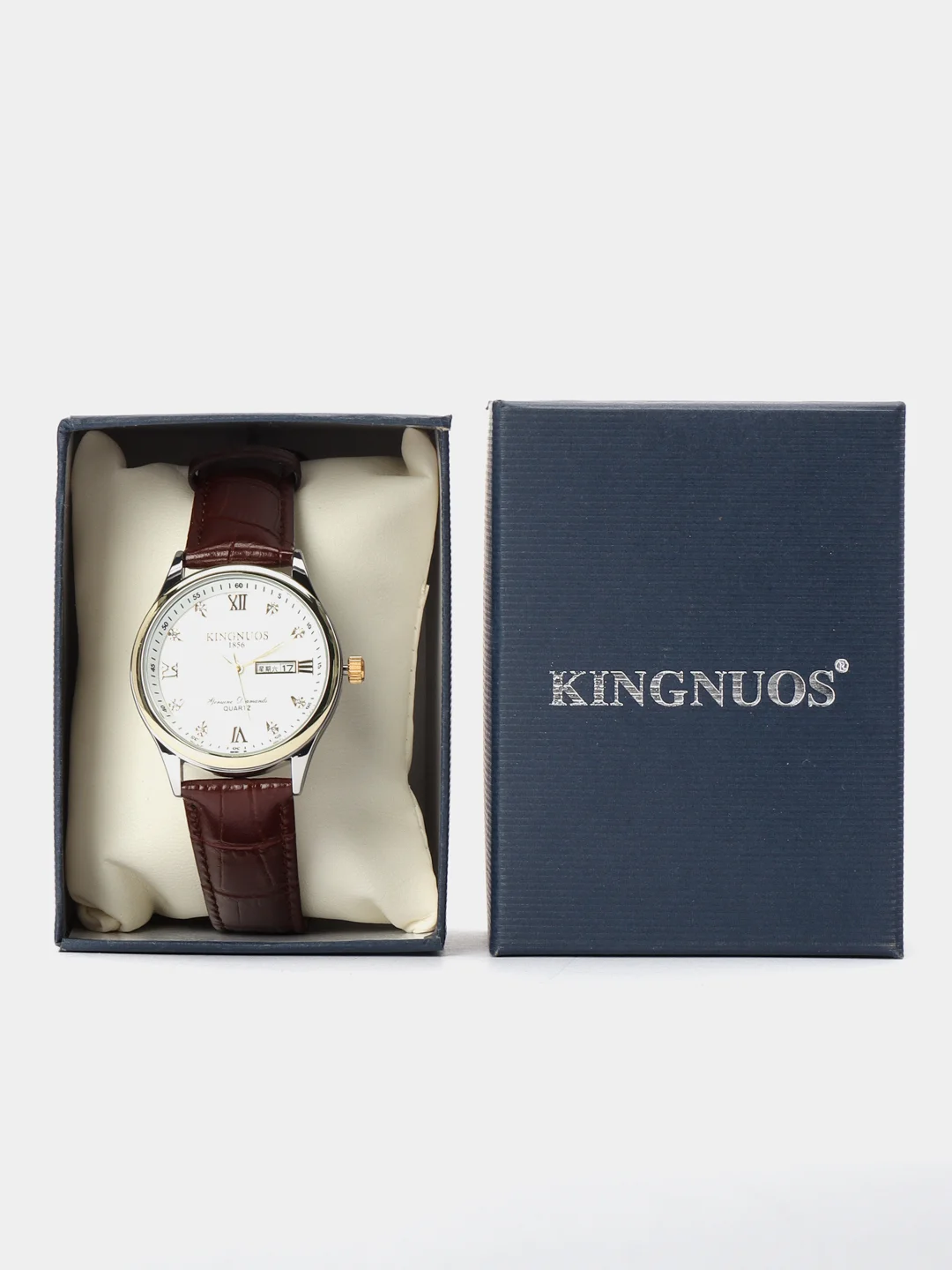 Серебряный наручные часы мужские KINGNUOS K-1856 с календарем, в подарочной упаковке