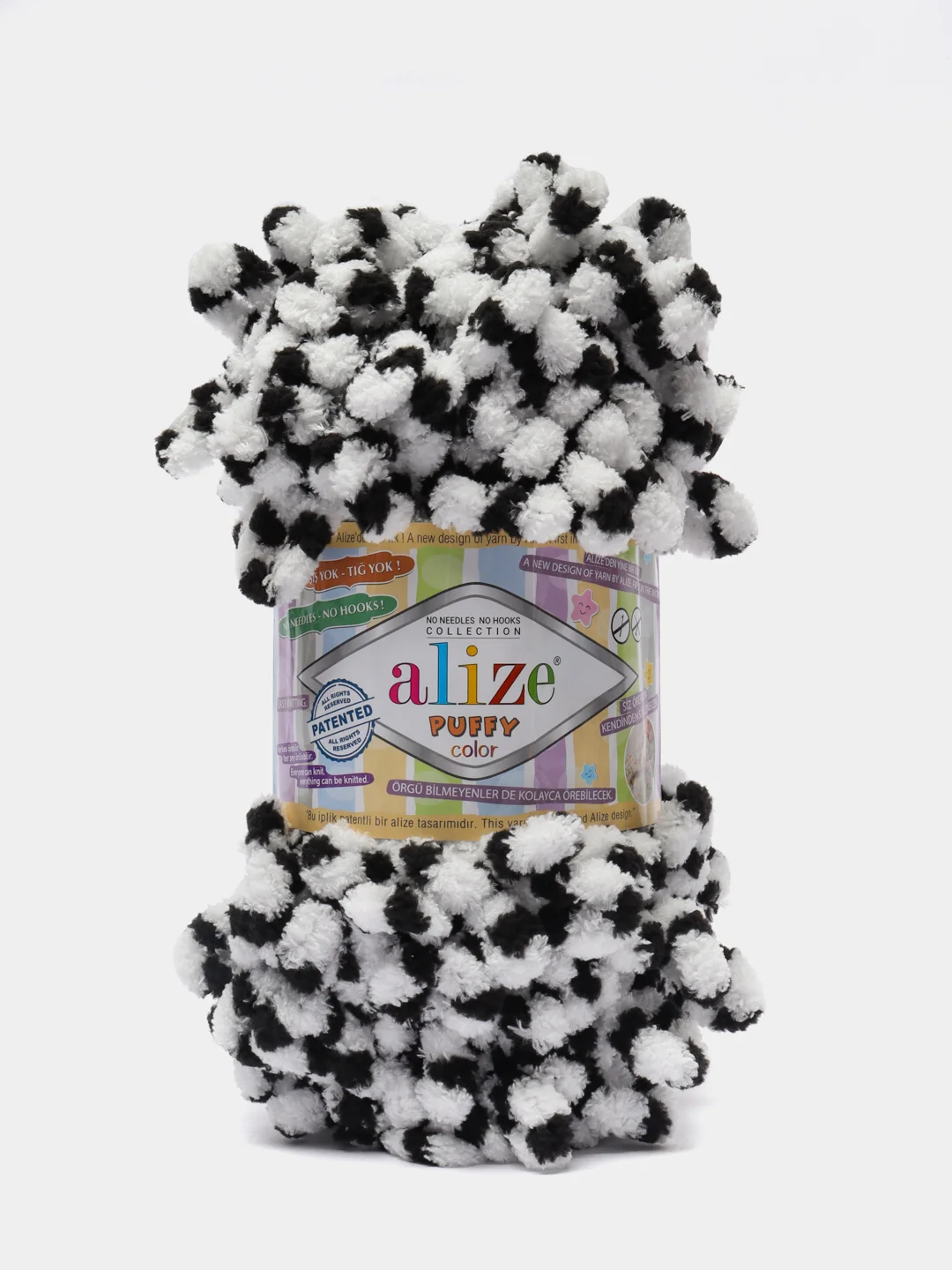 Черный пряжа Alize Puffy Color, петельки большие, 100 г, 9 м