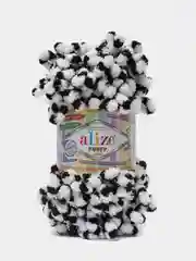 Черный пряжа Alize Puffy Color, петельки большие, 100 г, 9 м