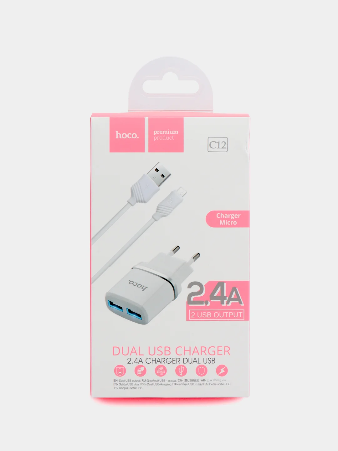 Зарядное Устройство на 2 USB + кабель micro USB для телефона/планшета/смартфона Hoco c12