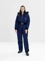 Лазурный женский зимний комбинезон, с капюшоном, с опушкой