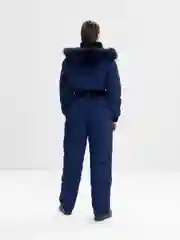 Лазурный женский зимний комбинезон, с капюшоном, с опушкой