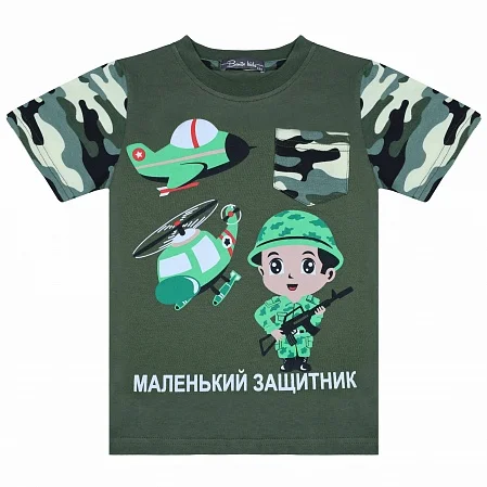Зеленый комплект детский для мальчика: футболка и шорты, 2-9 лет, камуфляж