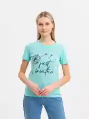 Бирюзовый футболка женская, с печатью