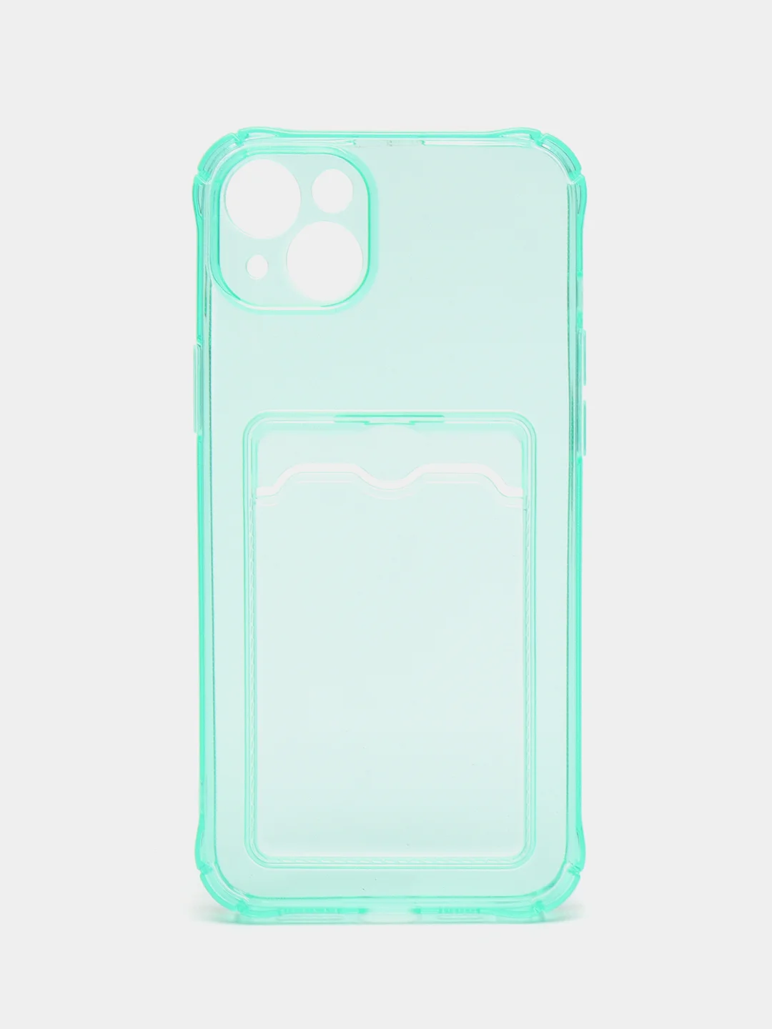 Бирюзовый чехол iPhone 11, 15 Pro, 14 Max, 13, 12, XR, XS, 6, 7, 8 Plus, SE, с карманом для карт, прозрачный