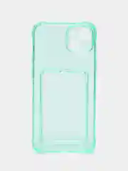 Бирюзовый чехол iPhone 11, 15 Pro, 14 Max, 13, 12, XR, XS, 6, 7, 8 Plus, SE, с карманом для карт, прозрачный