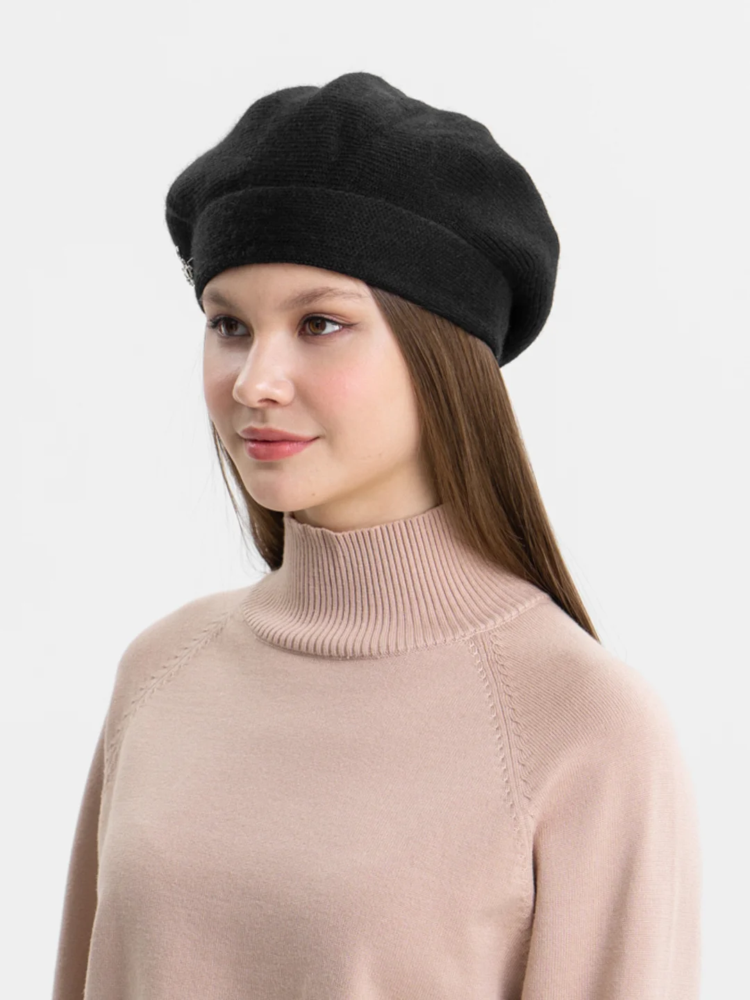 Черный берет женский Матиолла, с отворотом, шапка на флисовом подкладе