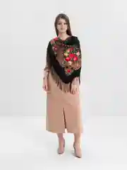 Черный женский русский платок, с бахромой