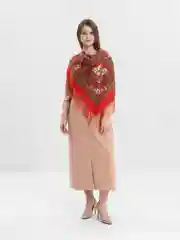 Алый женский русский платок, с бахромой