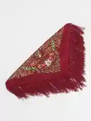 Бордовый женский русский платок, с бахромой