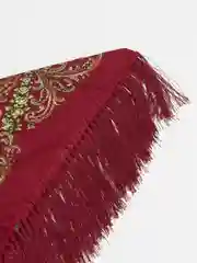Бордовый женский русский платок, с бахромой