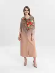 Светло-бежевый женский русский платок, с бахромой