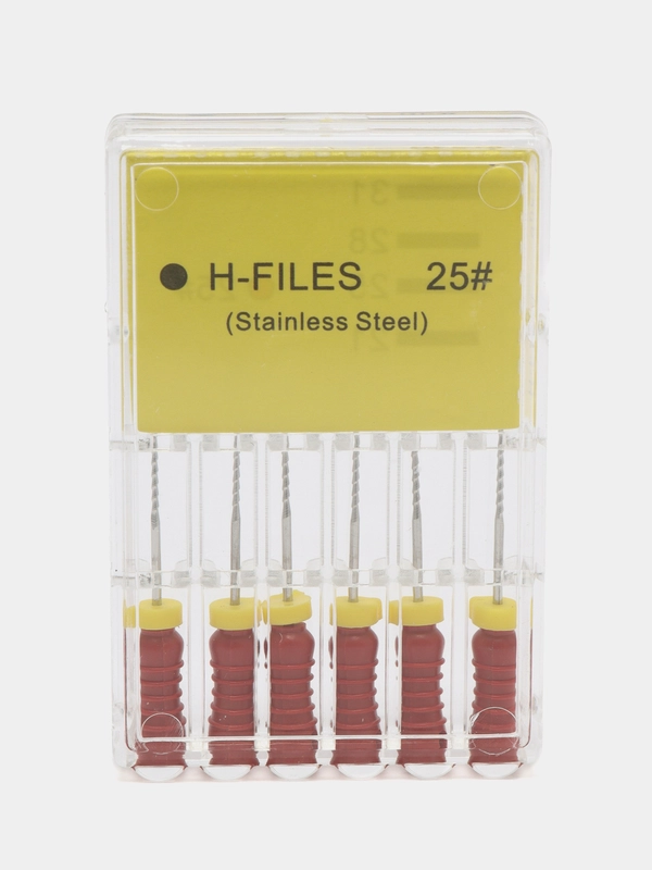 H-Files (H-Файлы) ручные, стальные, эндодонтические инструменты, 25 мм, №25, 6 штук