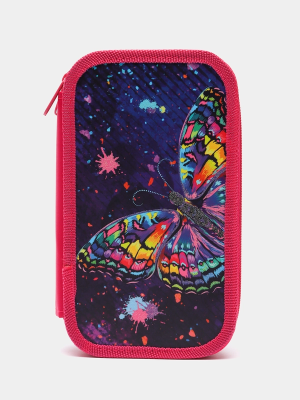 Пенал ЮНЛАНДИЯ Colorful butterfly, 2 отделения, ламинированный картон, блестки, 19 х 11 см