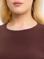 Шоколадный топ с длинным рукавом, укороченный, в рубчик