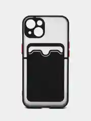 Черный чехол на iPhone XR, X, XS, 11, 12, 12Pro, 13, 13 Pro, с карманом для карт