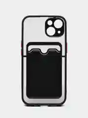 Черный чехол на iPhone XR, X, XS, 11, 12, 12Pro, 13, 13 Pro, с карманом для карт