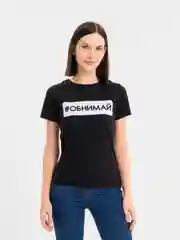 Черный футболка женская, с надписью