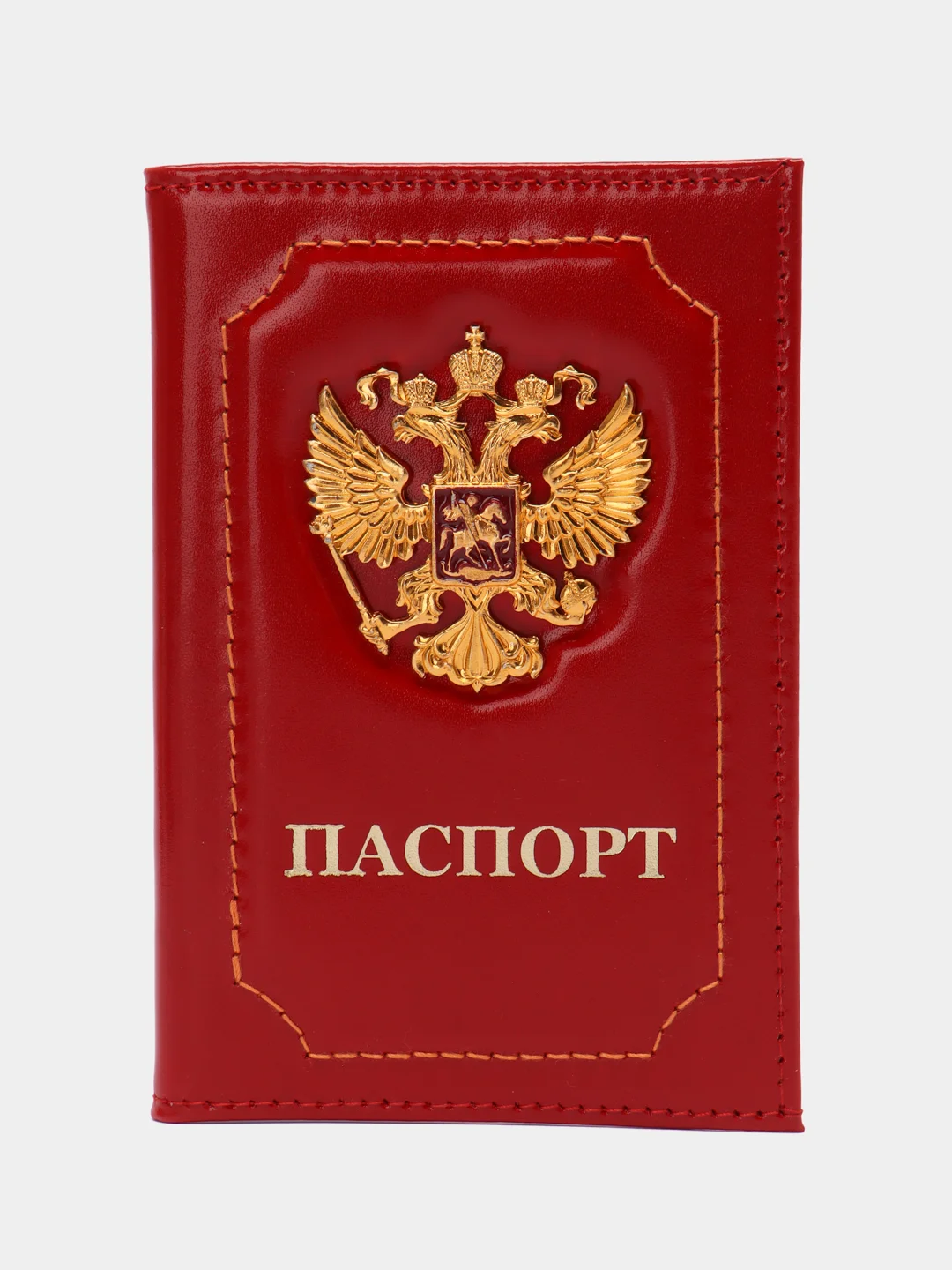 Красный обложка для паспорта "Герб", кожаная