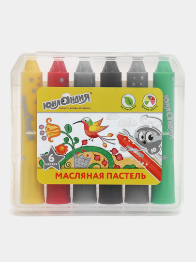 Масляная пастель Юнландия "Колибри", набор 6 цветов, пластиковый корпус