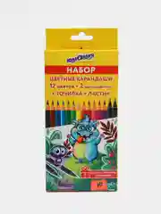 Карандаши цветные ЮНЛАНДИЯ "Монстрик", набор 12 цветов, 2 чернографитных карандаша, ластик