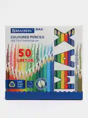 Карандаши цветные трехгранные BRAUBERG MAX, мягкий грифель, 50 цветов
