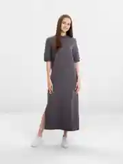 Тёмно-серый платье женское, макси, платье с боковым разрезом, спортивный стиль
