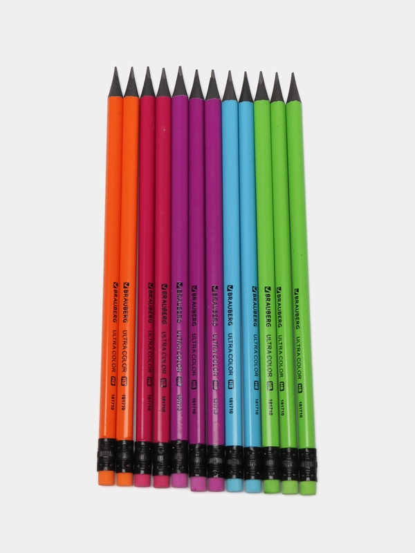 Набор карандашей чернографитных Brauberg "Ultra color", с ластиком, 12 штук