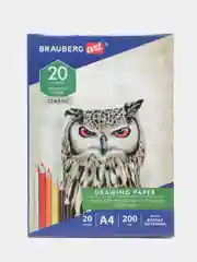 Бумага для рисования и графики BRAUBERG ART, ватман, А4, в папке, 20 листов, 200 г/м2