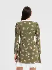 Оливковый платье женское осеннее в цветочек "Лика"