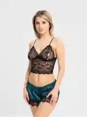 Тёмно-бирюзовый пижама женская: кружевной топ и шорты