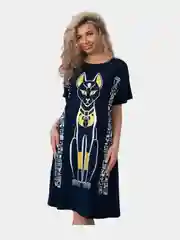 Бирюзовый туника женская, из хлопка, большие размеры