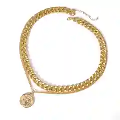 Золотой двойная цепочка, колье с подвеской, широкая и тонкая цепь