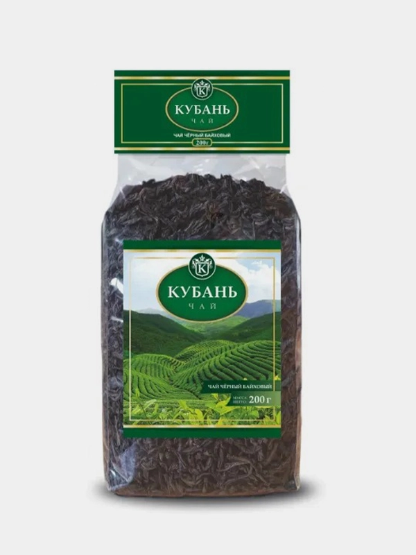 Чай КУБАНЬ черный байховый листовой, прозрачная упаковка, 200 г