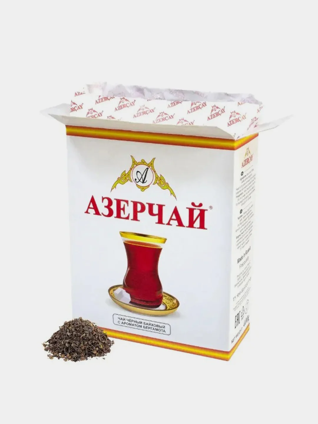 Чай АЗЕРЧАЙ черный листовой с ароматом бергамота, карт.уп., 400 г
