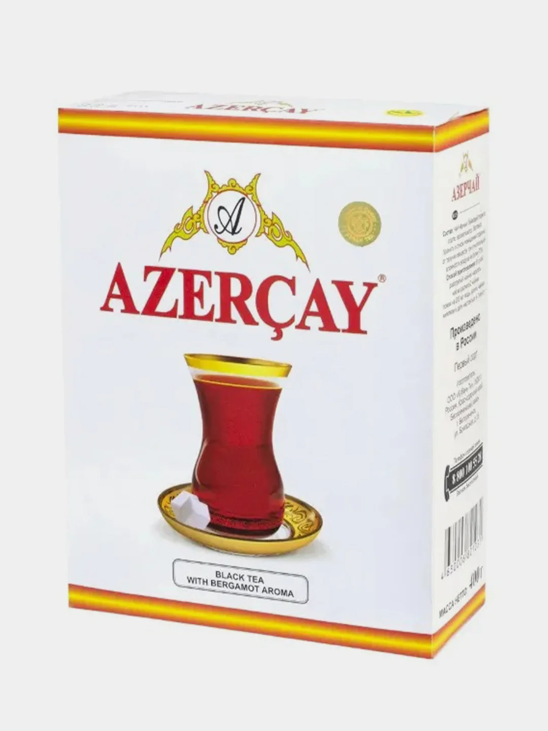Чай АЗЕРЧАЙ черный листовой с ароматом бергамота, карт.уп., 400 г