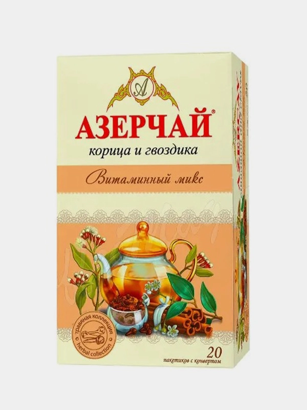 Чайный напиток АЗЕРЧАЙ "Витаминный микс" с корицей и гвоздикой черный, 20 пакетиков