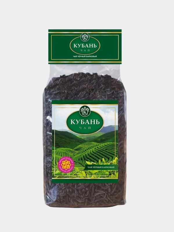 Чай КУБАНЬ черный байховый листовой, прозрачная упаковка, 400 г