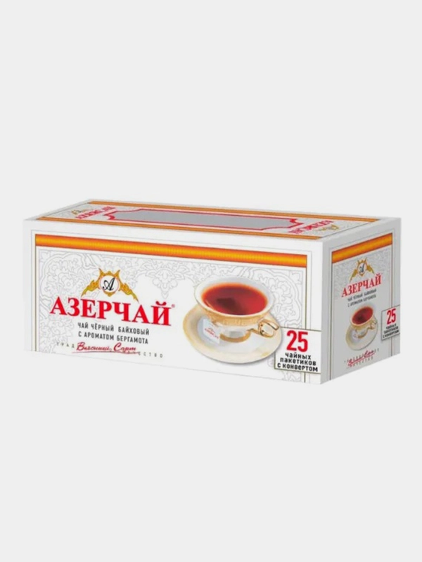 Чай АЗЕРЧАЙ черный с ароматом бергамота, 25 пакетиков без конвертов