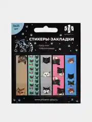 Стикеры-закладки пластиковые, Котики, 15х55 мм, 125 шт.,  5 цветов по 25 шт.