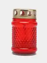 Красный лампада неугасимая, стеклянная, рифленая, со свечой, с крышкой, 10,5*5,5 см