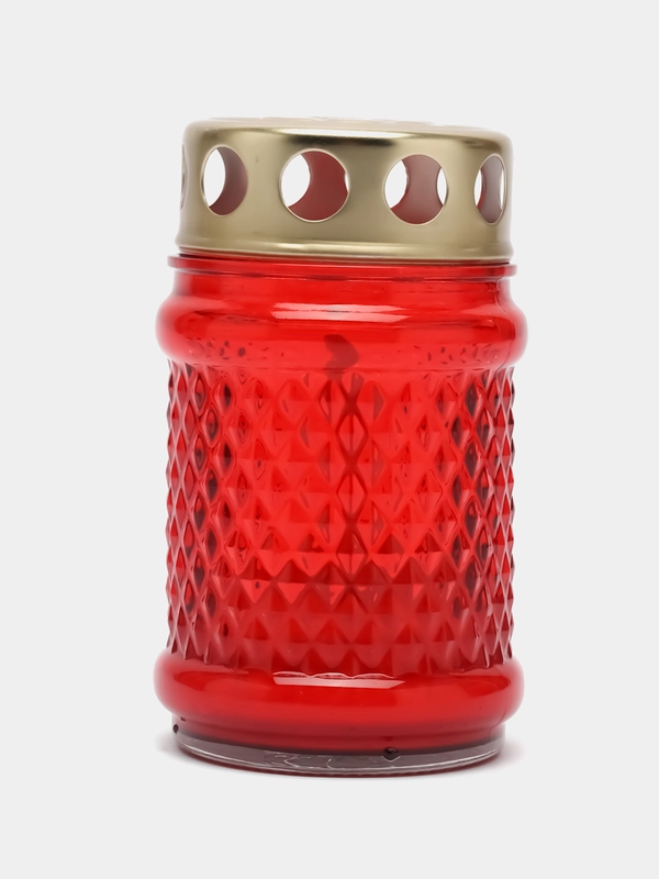 Лампада неугасимая, стеклянная, рифленая, со свечой, с крышкой, 10,5*5,5 см