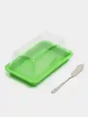 Зеленый масленка с крышкой прозрачная пластмассовая с ножом для масла, сыра в комплекте
