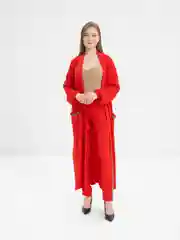 Красный костюм - двойка женский, брючный, с длинным кардиганом