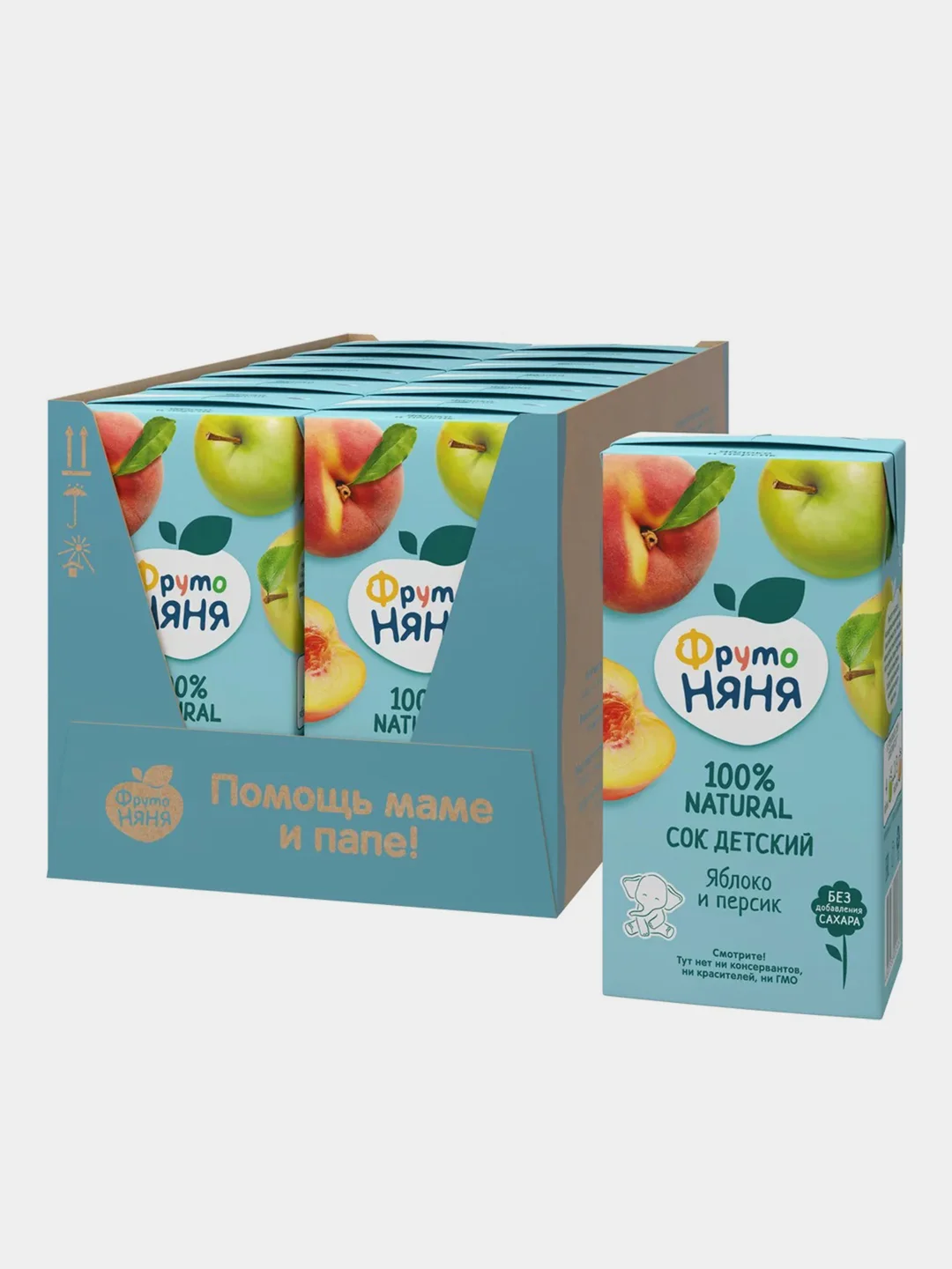 Сок детский ФрутоНяня яблоко, персик неосветлённый, 0,5 л, упак. 12 шт