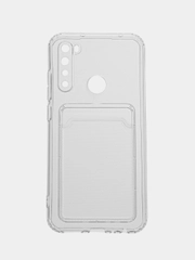 Чехол силиконовый с карманом для карт на Xiaomi Redmi Note 8, прозрачный